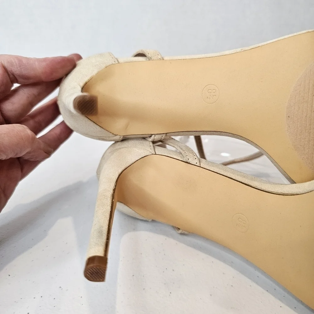 Lulus Stiletto Women's Size 8.5 Nude Vegan Suede Single Strap Heels Wedding